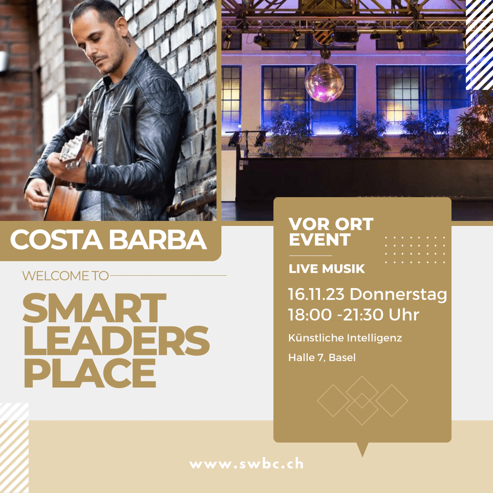 Event poster for Music moment at Smart Leaders Place with Costa Barba