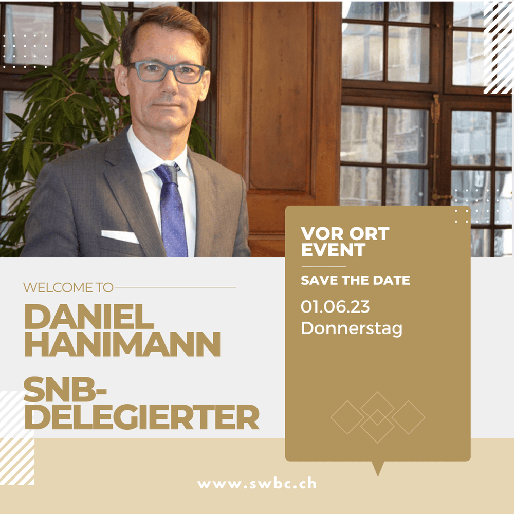 Event poster for Swiss National Bank perspectives with Daniel Hanemann